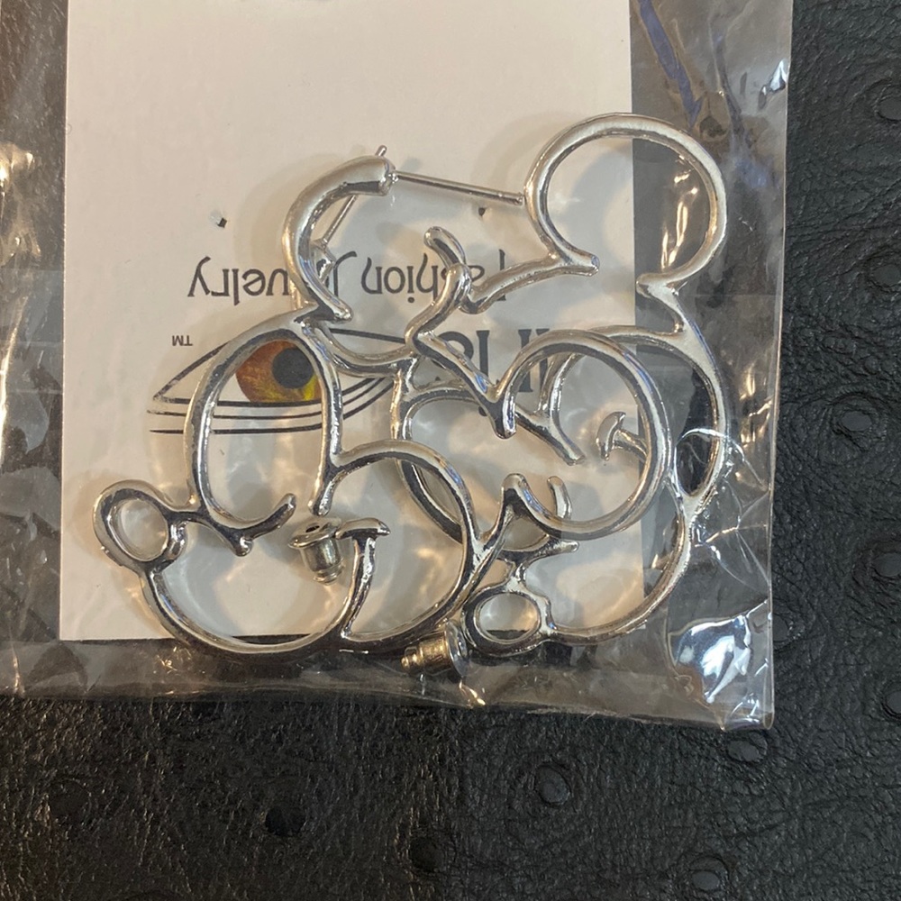 Silver Mickey Mouse Head Profile Earrings by Iris Fashion Jewelry